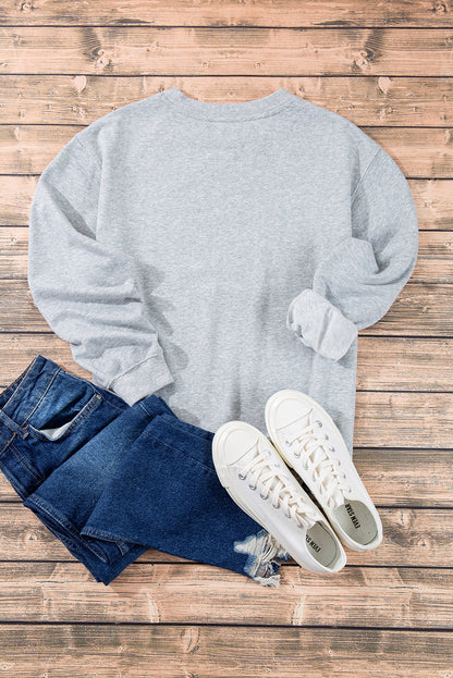 Light Grey Plain Drop Shoulder Crewneck Pullover Sweatshirt