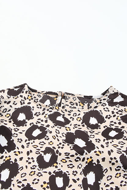 Animal Print Puff Sleeve Round Neck Blouse