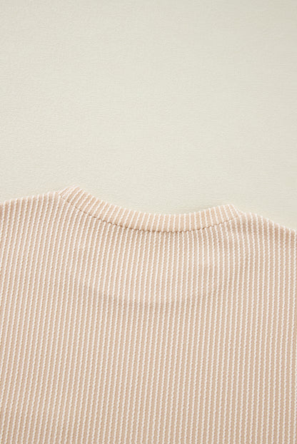 Beige Corded Knit Pocketed Loose Fit T Shirt