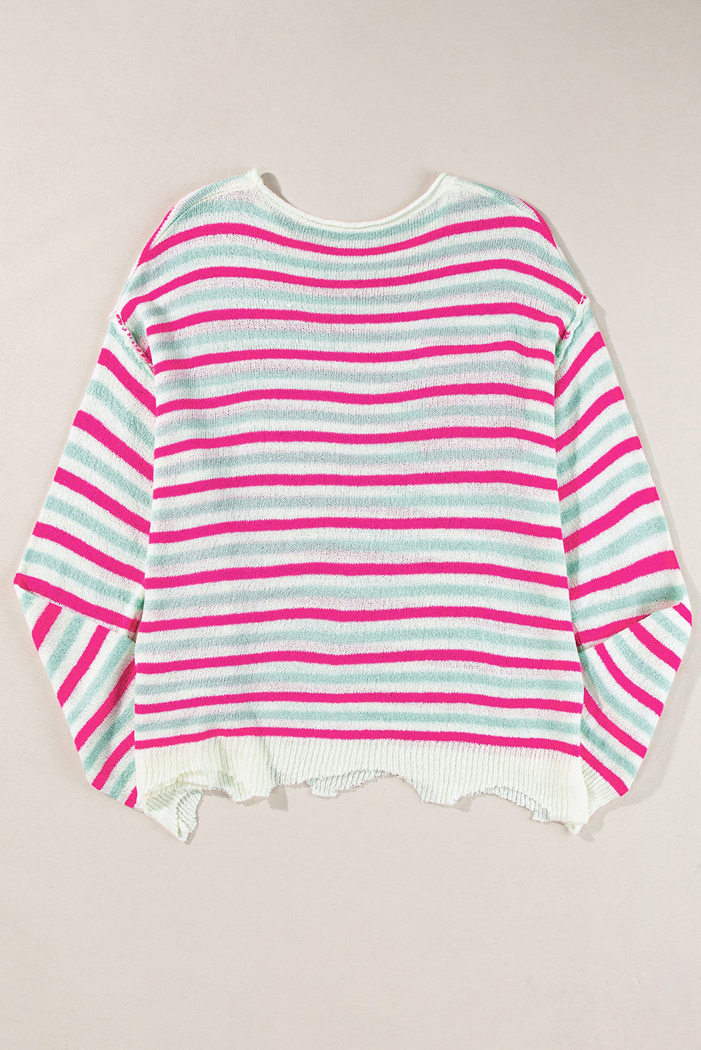 Rose Stripe Oversized Drop Shoulder Sweater with Pocket