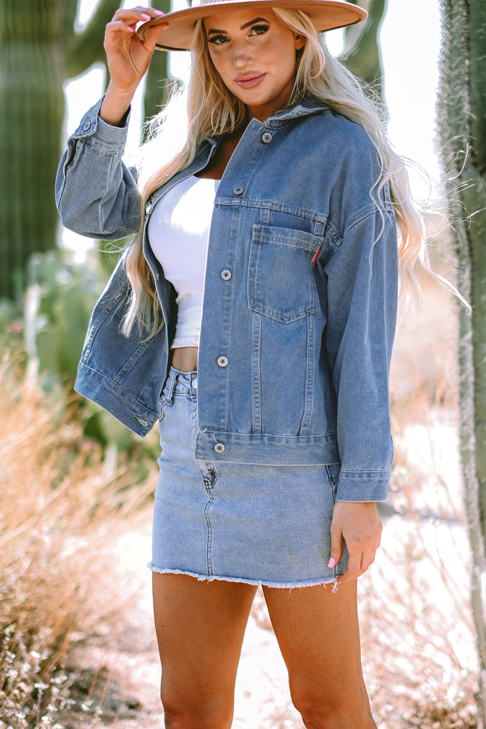 Wild Wind Washed Oversize Pocketed Denim Jacket