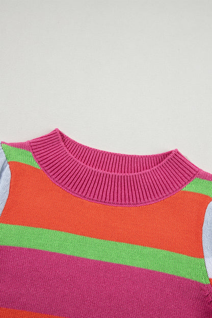 Multicolour Color Block Cropped Short Sleeve Sweater