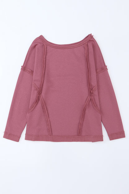 Exposed Seam Drop Shoulder Raw Hem Oversized Sweatshirt