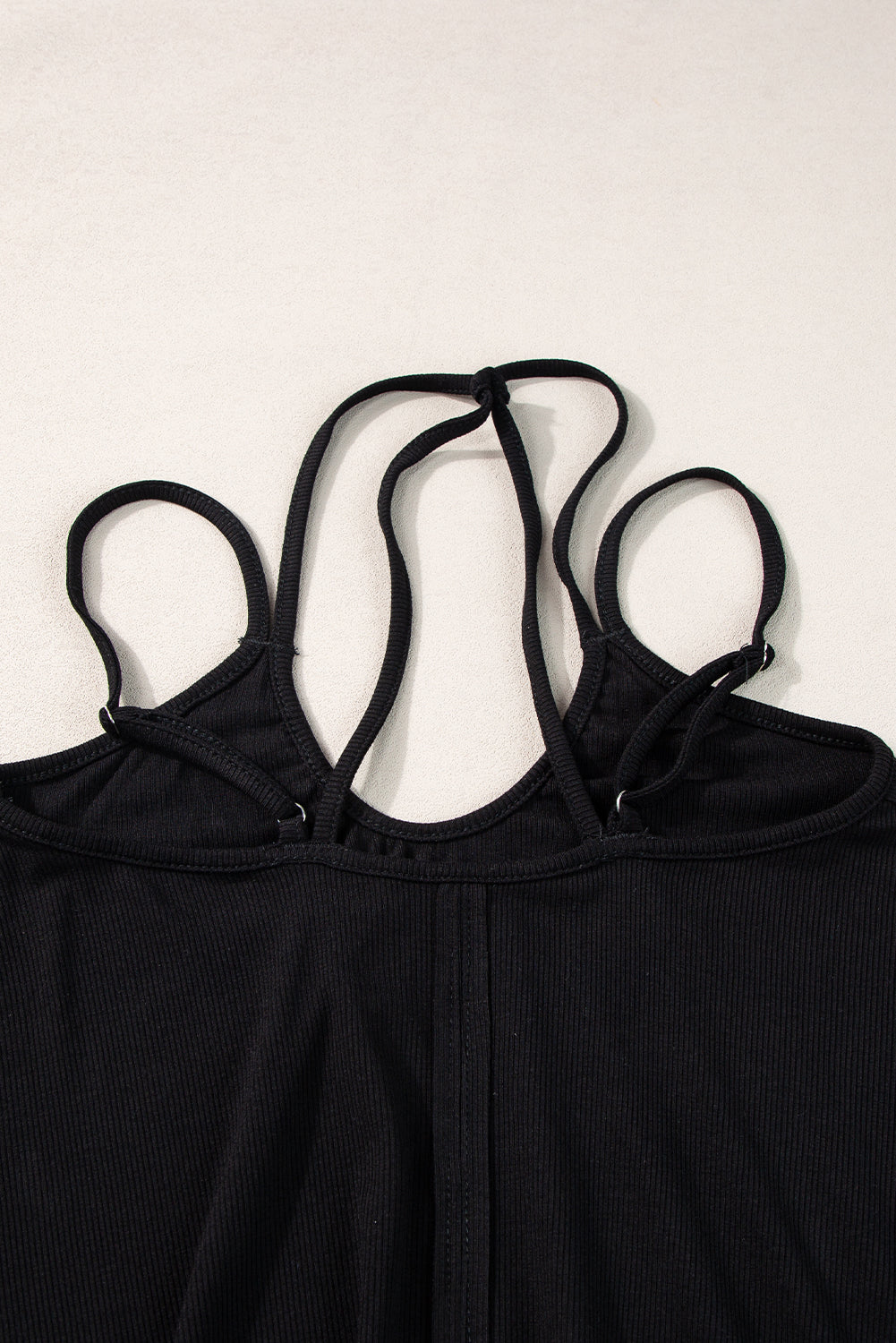 Black Exposed Seam Detail Double Straps Tank Top