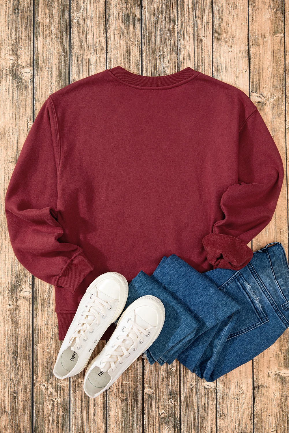 Burgundy Solid Fleece Lined Drop Shoulder Terry Sweatshirt