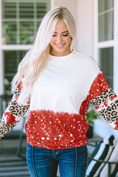 Fiery Red Tie-Dye Leopard Long Sleeve Top