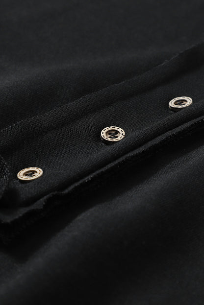 Black Drop Shoulder Henley Buttons Sweatshirt