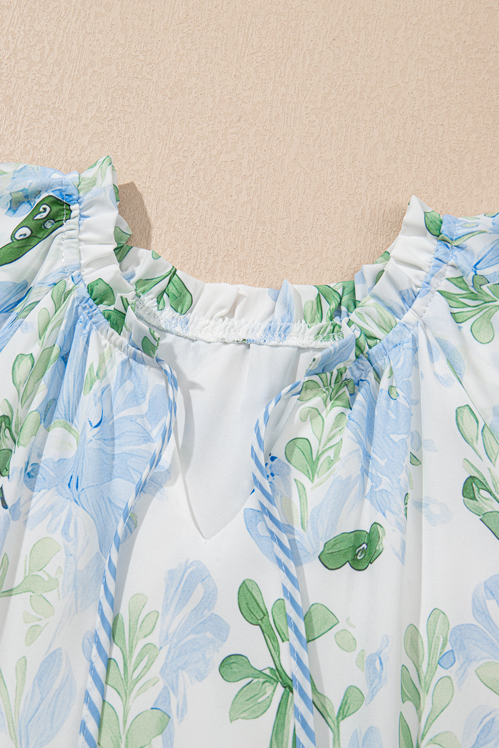 Sky Blue Floral Contrast Edge Layered Short Sleeve Mini Dress