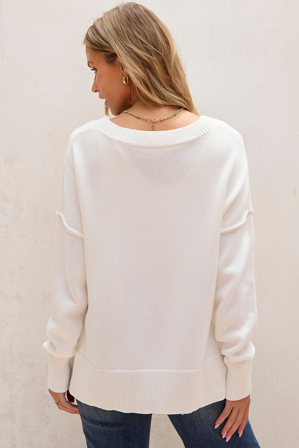 White American Flag Cable Knit Drop Shoulder Sweater