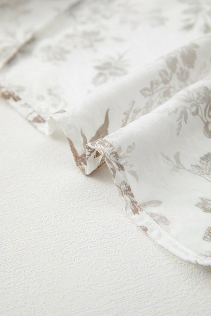 Khaki Floral Puff Sleeve V Neck Buttoned Front Maxi Dress