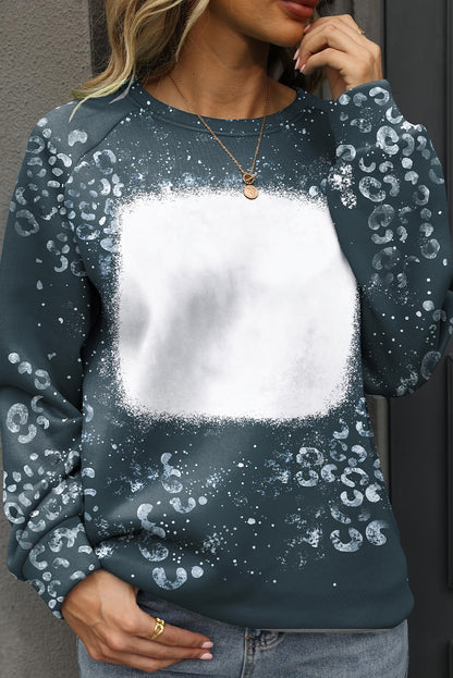 Blue Leopard Bleached Raglan Sleeve Crewneck Sweatshirt