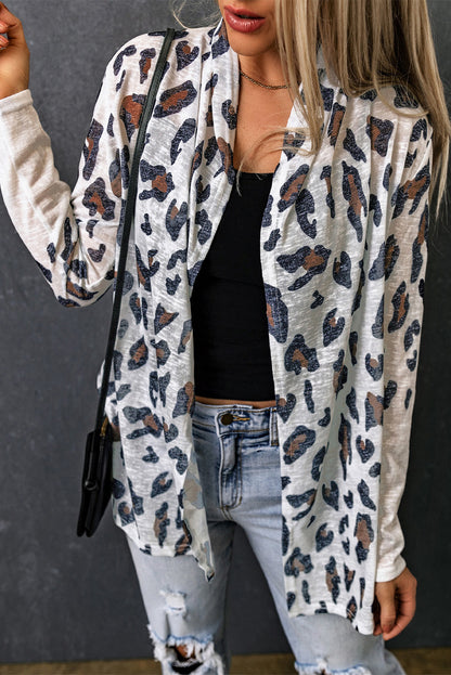 White Vintage Leopard Print Open Cardigan