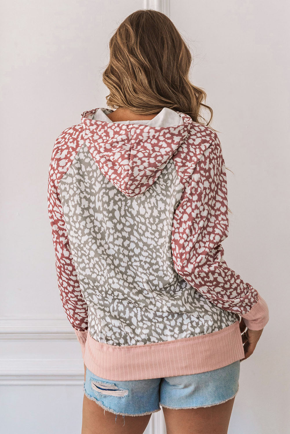 Pink Leopard Long Sleeve Hooded Sweatshirt