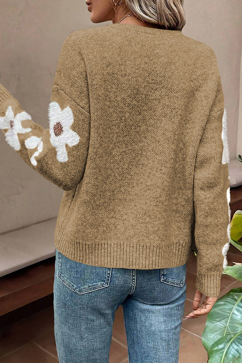 Jet Stream Flower Sleeve Drop Shoulder Sweater