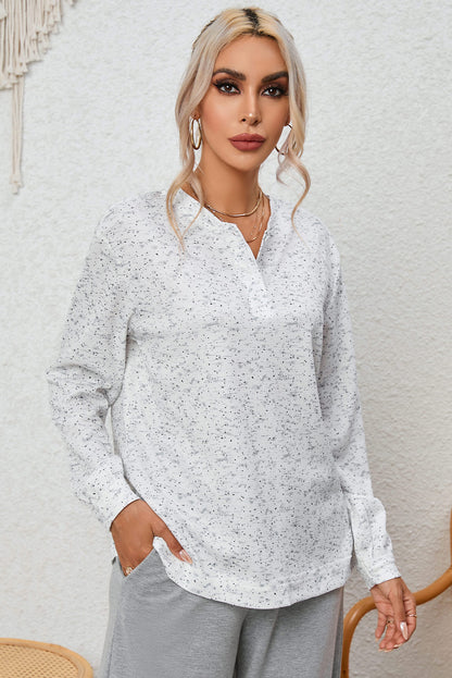 Gray Slouchy Heather Rib Knit Long Sleeve Henley Top