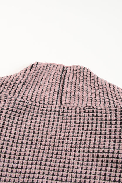 Pink Chunky Waffle Knit Oversized Collar Cardigan