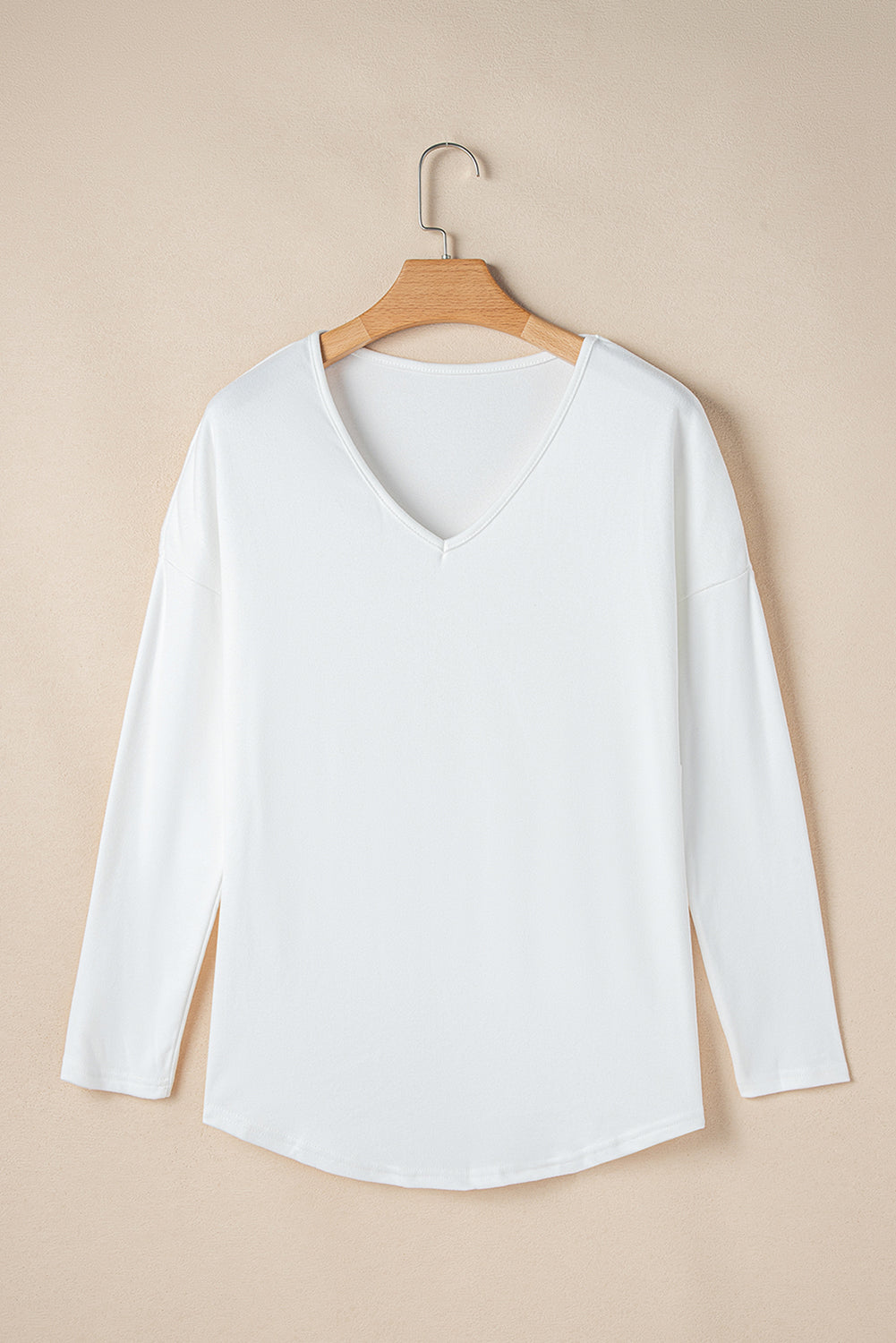 White Solid Color V Neck Long Sleeve Knit Top