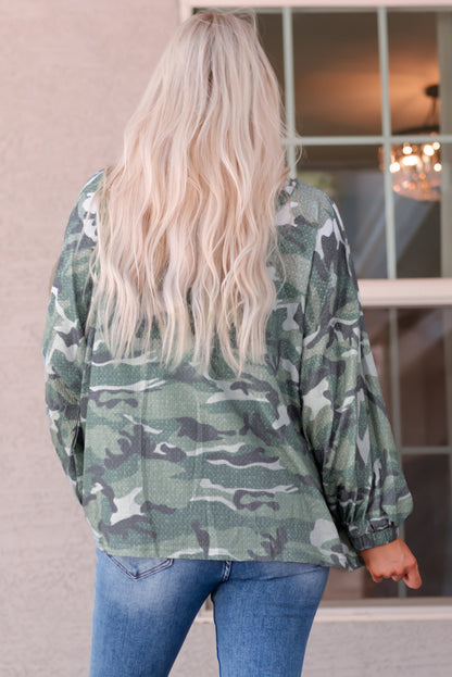 Green Long Sleeve Camo Print Oversize Hoodie