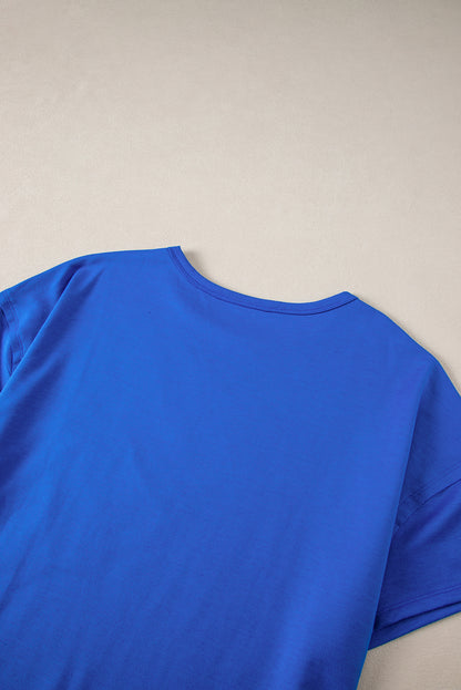 Blue Patched Pocket Exposed Seam Oversize T-shirt