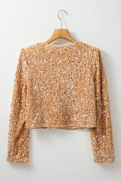 Golden Fleece Sequined Open Front Cropped Jacket