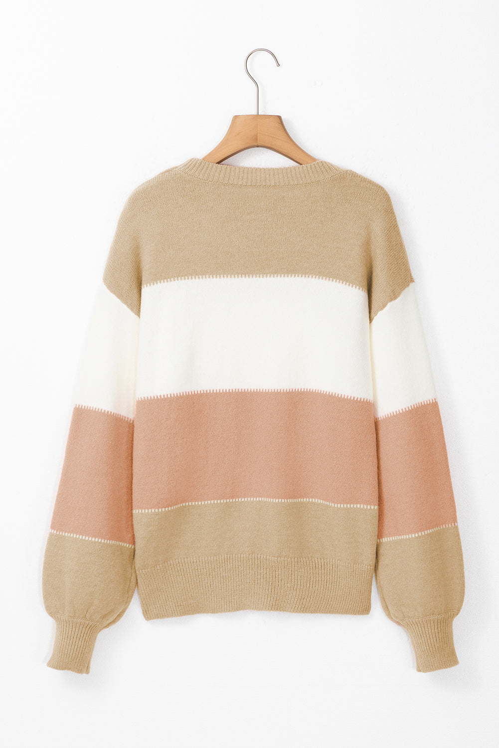 Dusty Pink Color Block Lantern Sleeve Drop Shoulder Sweater