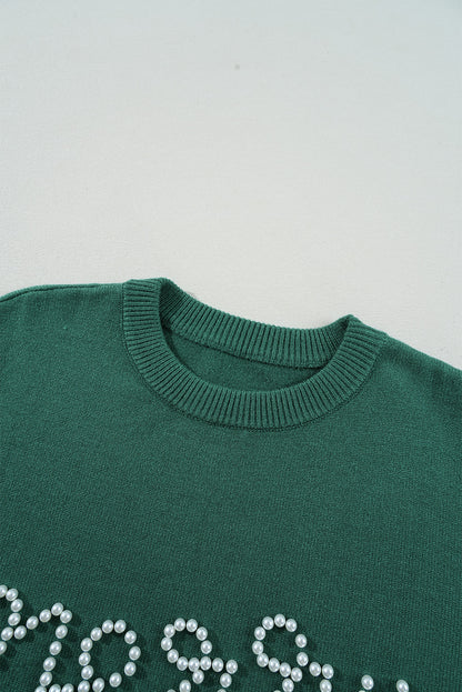 Blackish Green Pearl Beaded Merry Casual Sweater