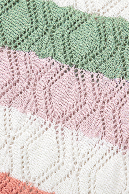 Rose Stripe Colorblock Hollowed Knit Scallop Edge Sweater Vest