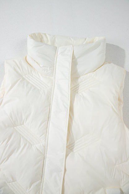 White Quilted High Neck Zip Up Jacket Vest