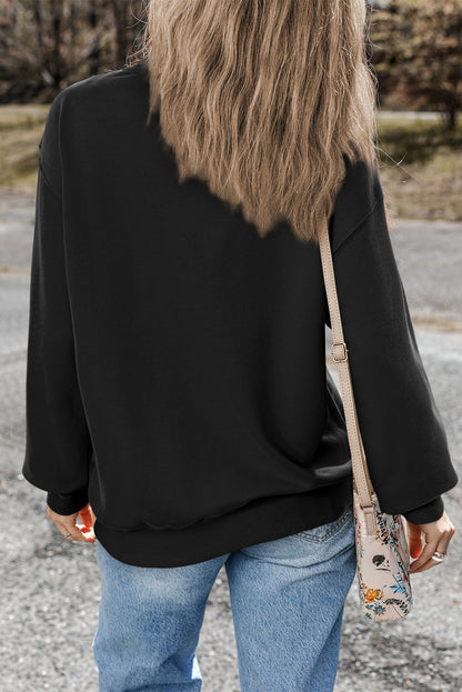 Black Plain Drop Shoulder Crewneck Pullover Sweatshirt