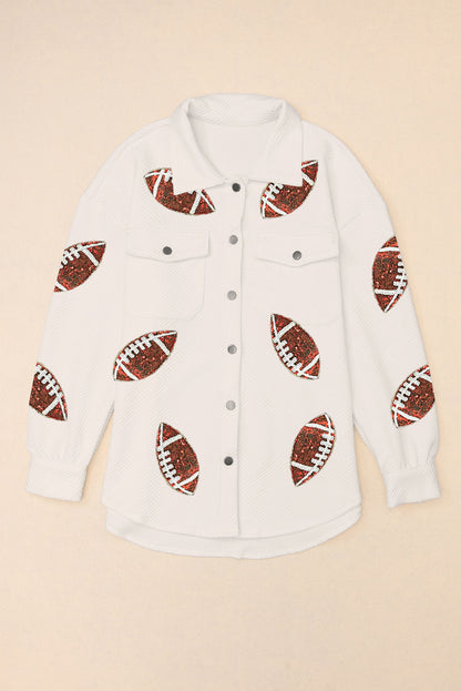 Beige Bubble Gum Texture Sequined Rugby Football Shacket