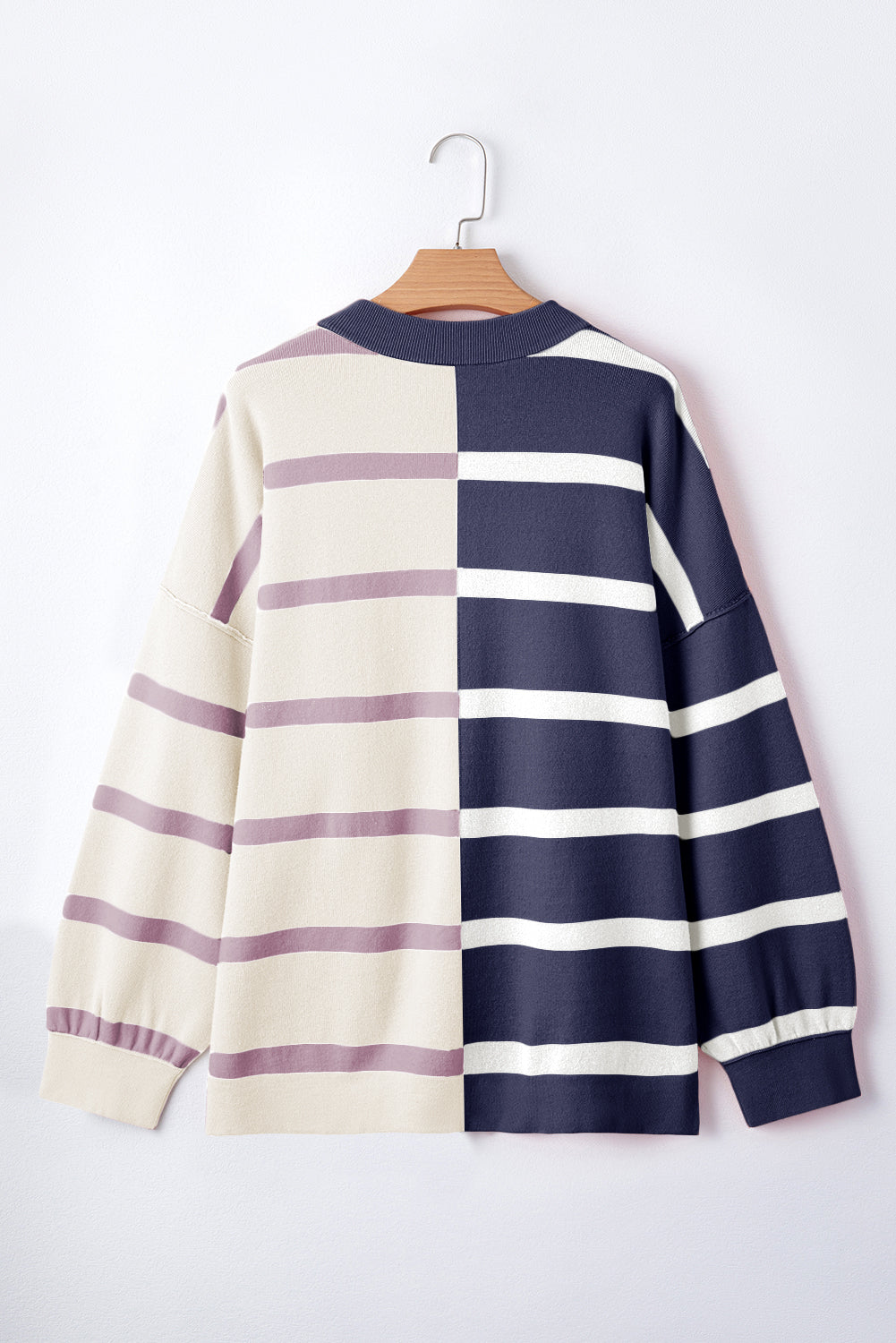 Blue Stripe Colorblock Oversized Sweater