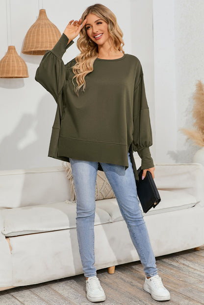 Green Patchwork Drop Shoulder Oversized Top