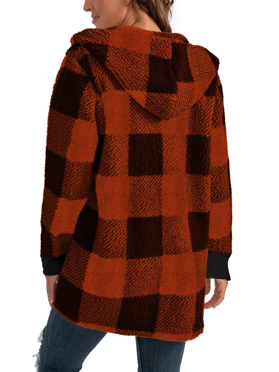 Plaid Long Sleeve Hooded Coat