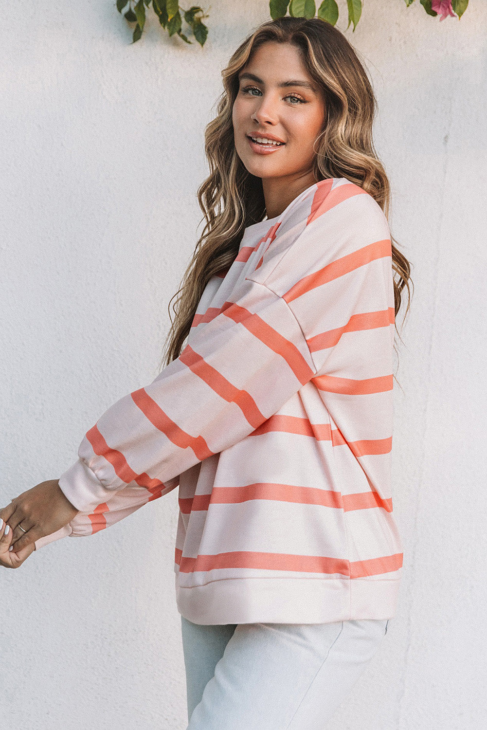 Stripe Striped Drop Shoulder Pullover Sweatshirt