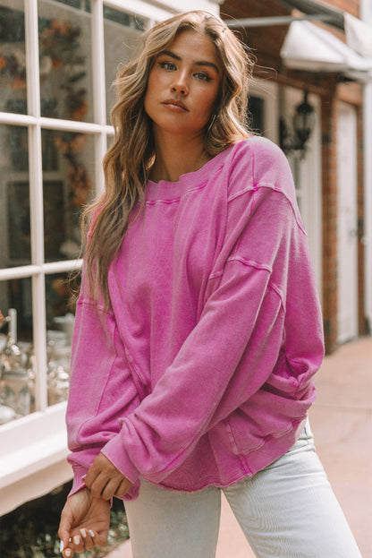 Rose Exposed Seam Twist Open Back Oversized Sweatshirt