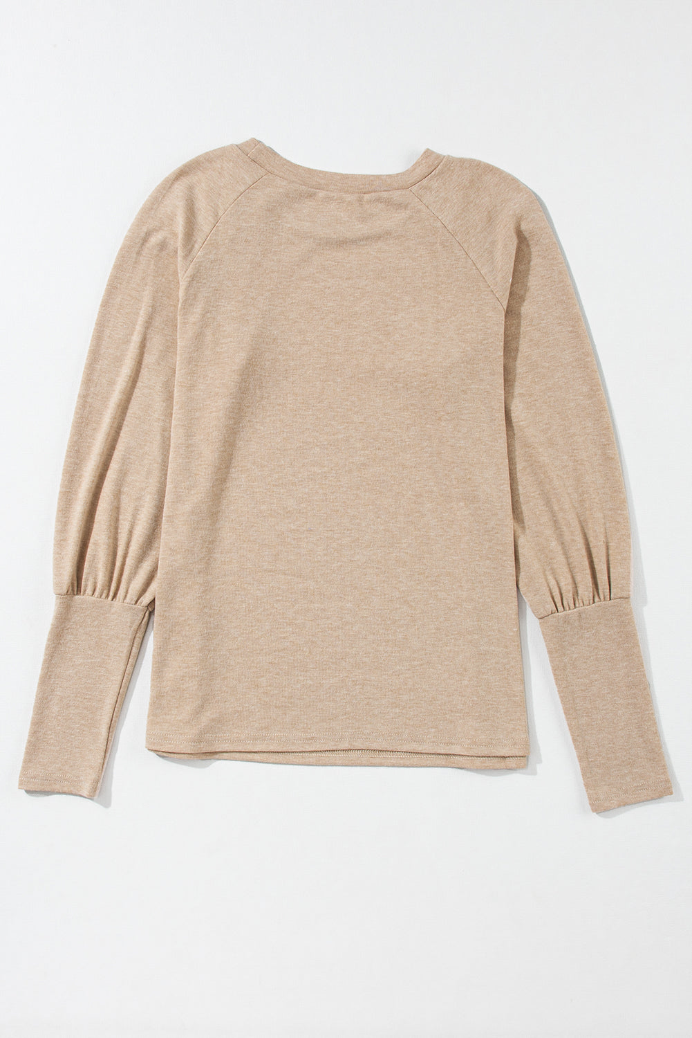 Pale Khaki Solid Ruched Raglan Sleeve Knit Top