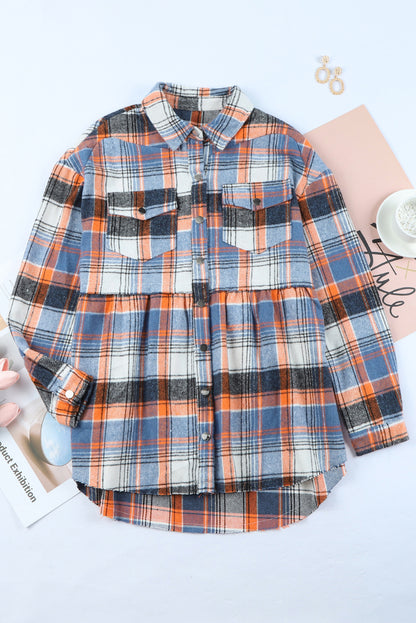 Multicolor Plaid Button Down Ruffled Shirt Jacket