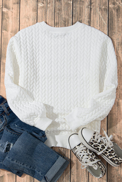 White XOXO Glitter Chenille Cable Knit Pullover Sweatshirt