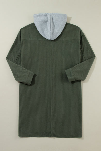 Jungle Green Oversized Corduroy Contrast Hooded Shacket