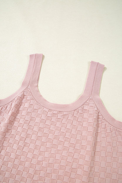 Light Pink Solid Textured Checkered U Neck Sweater Vest