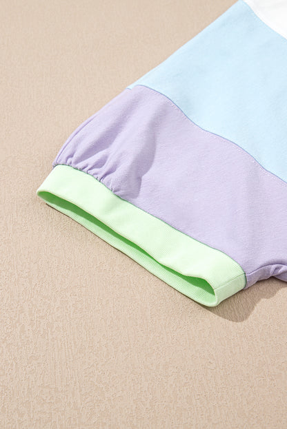 White Color Block Patchwork Half Sleeve Oversized T Shirt