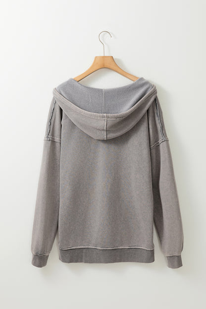 Gray Mineral Wash Exposed Seam Pullover Hoodie