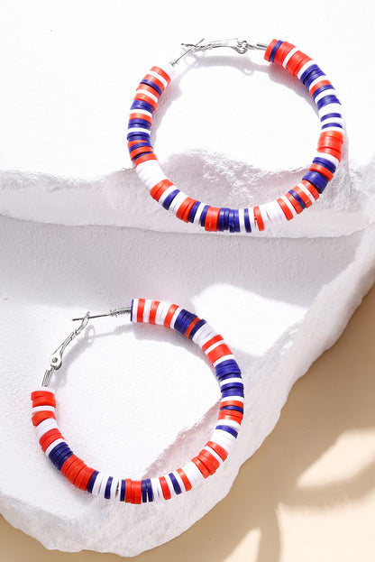 Fiery Red Patriotic Multicolored Bead Hoop Earrings