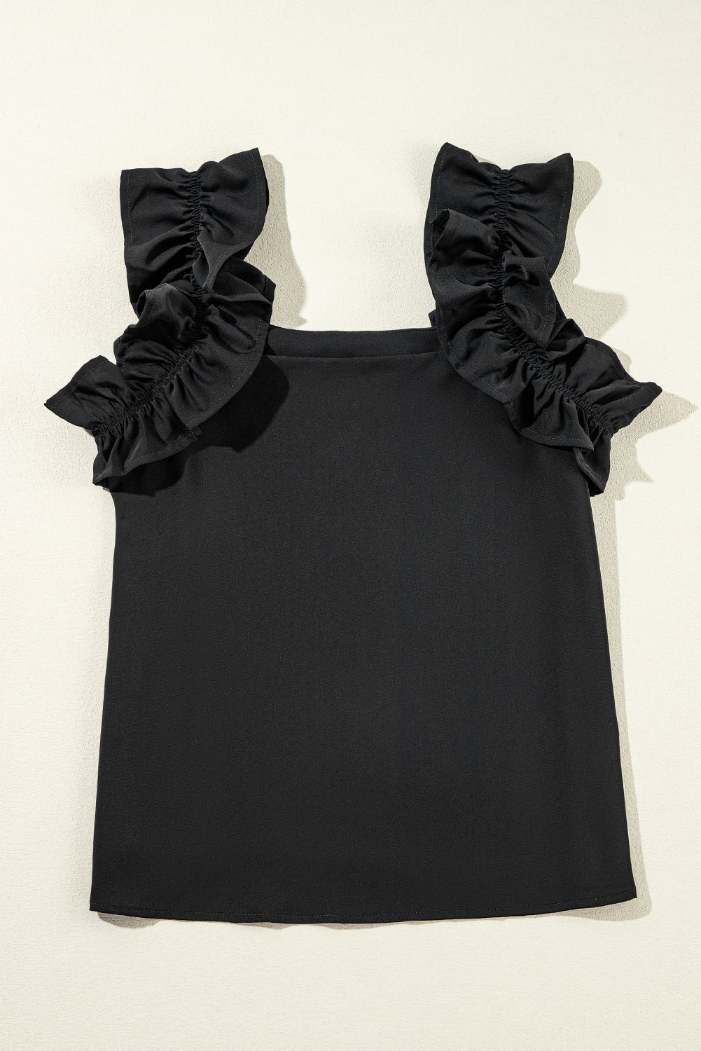 Black Solid Ruffle Trim Sleeveless Top