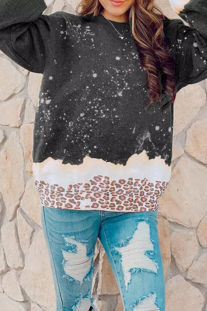 Black Leopard Bleached Pullover Sweatshirt