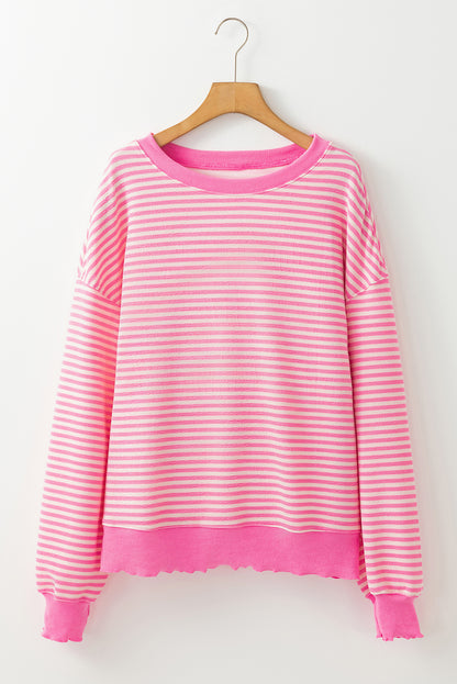 Pink Stripe Loose Drop Shoulder Long Sleeve Top