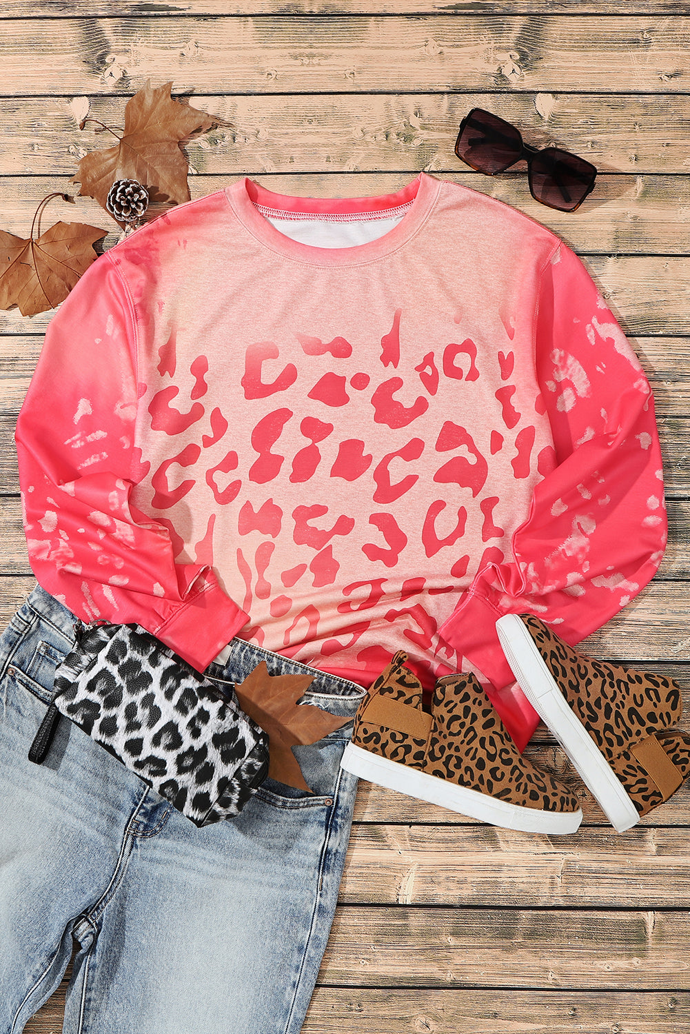 Pink Bleached Cheetah Print Sweatshirt