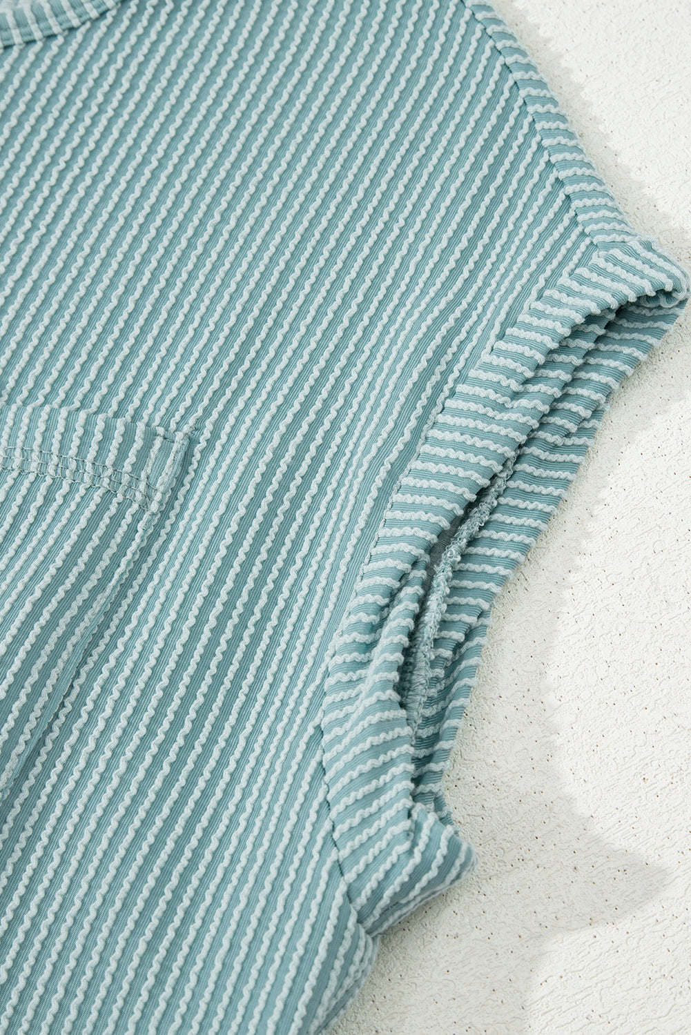 Canton Corded Knit Textured Patched Pocket Frilled Swing Mini Dress with Pockets