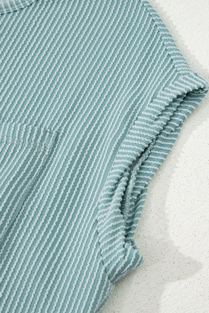 Canton Corded Knit Textured Patched Pocket Frilled Swing Mini Dress with Pockets