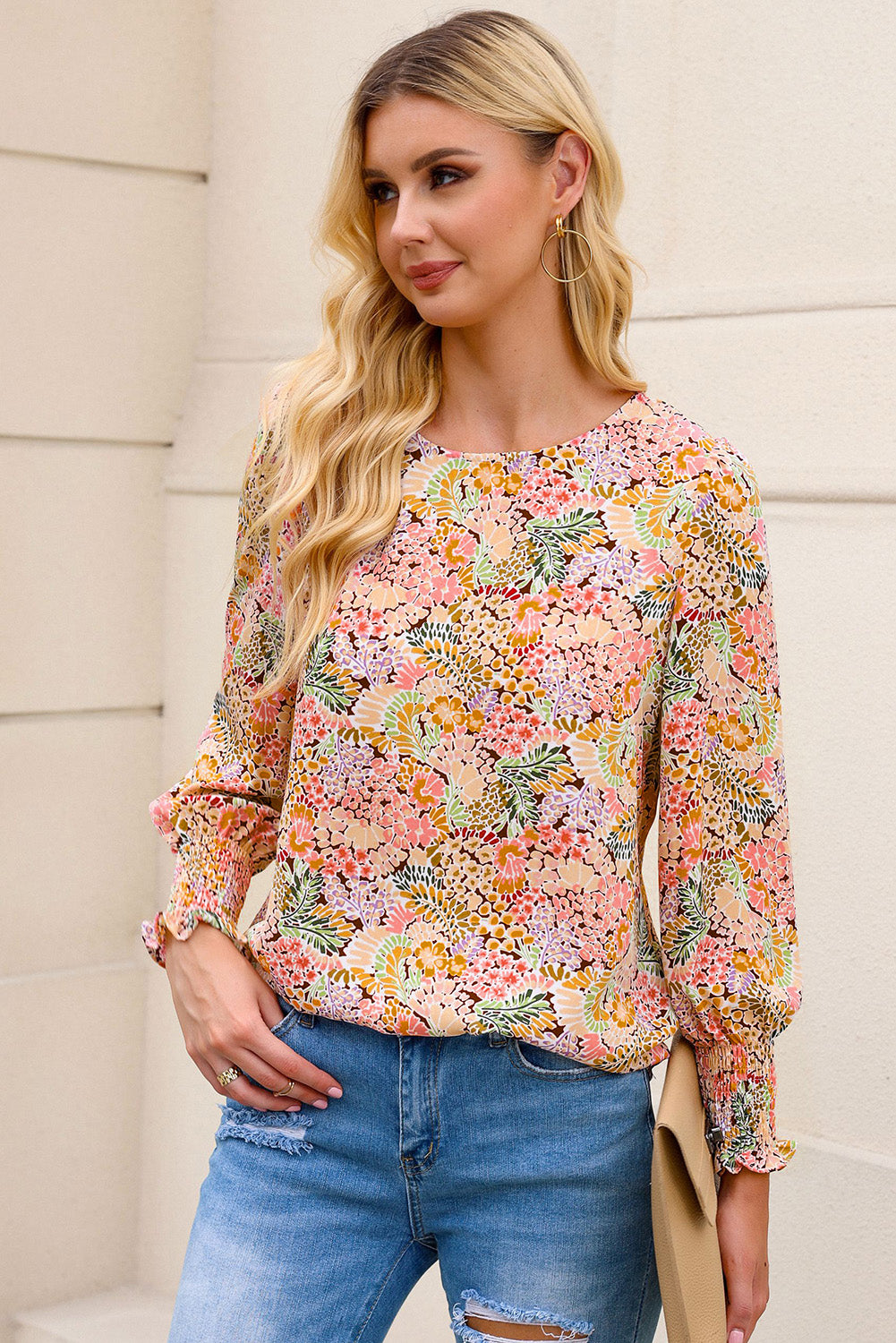 Yellow Puff Sleeve Floral Blouse